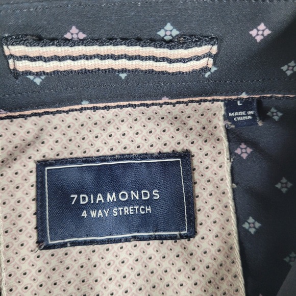 7 Diamonds 4 Way‎ Stretch Short Sleeve Button Up Men's Large Blue Geometric AOP - Picture 5 of 8